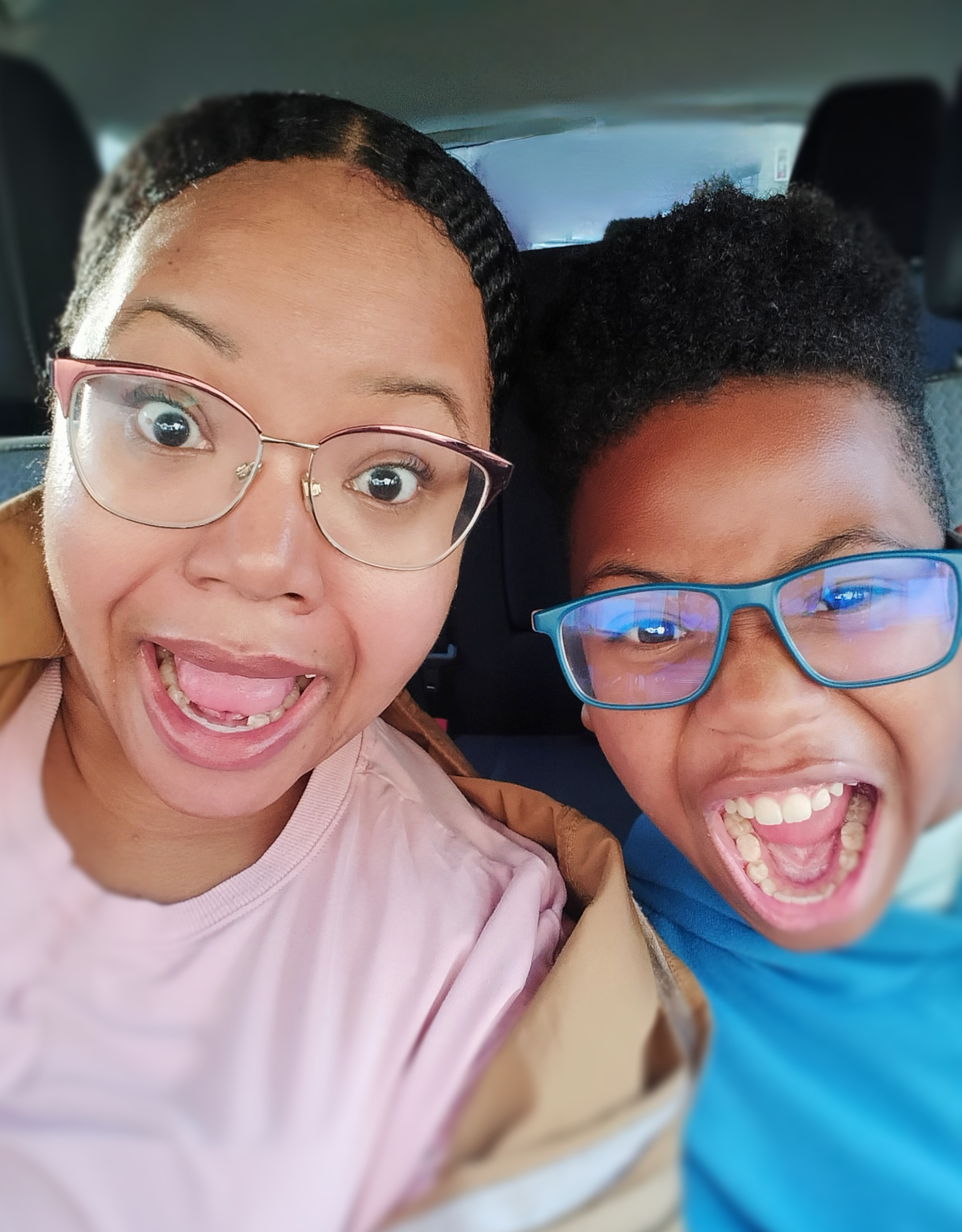 Quinn and Aidyn making silly faces together