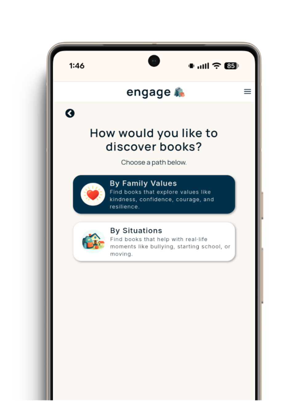 ENGAGE app — Discover screen