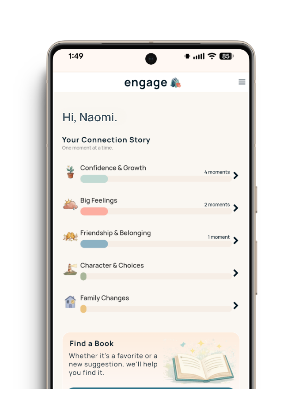 ENGAGE app — Reflect screen